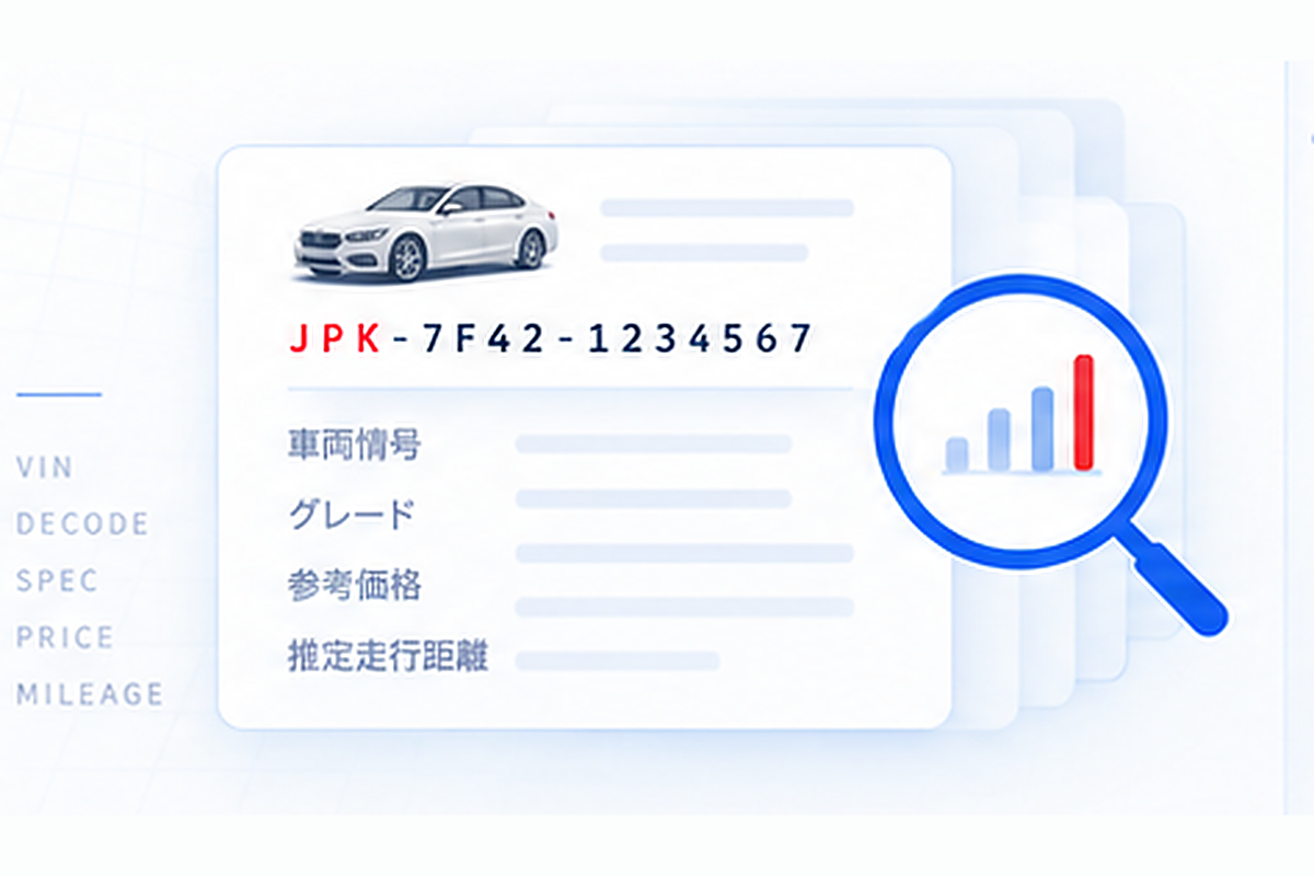 車両価値データ事業:車台番号・VINを起点に車両情報をデータ化するイメージ