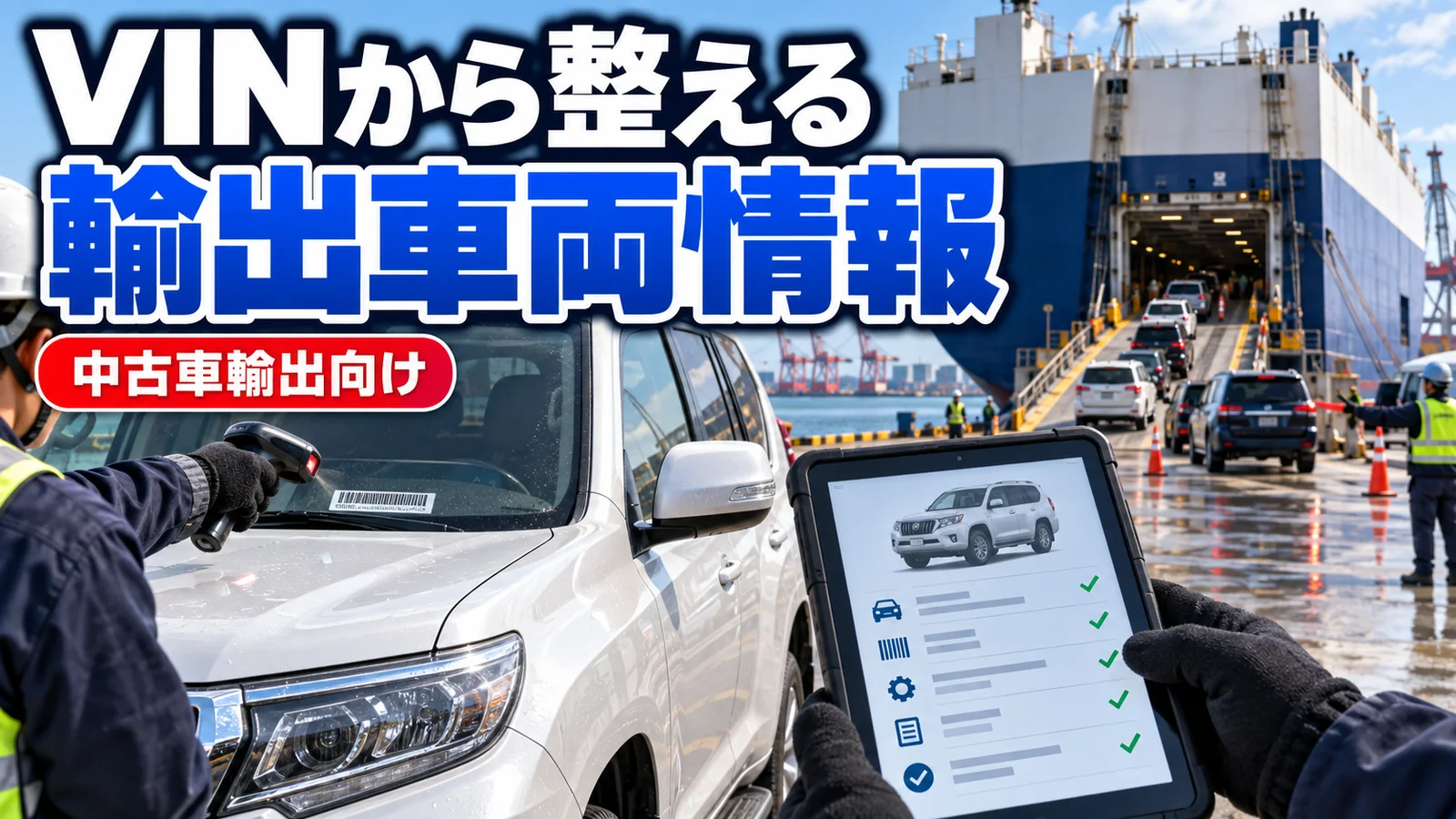 中古車輸出業者向け：VIN・車台番号を起点に輸出車両情報を標準化するイメージ