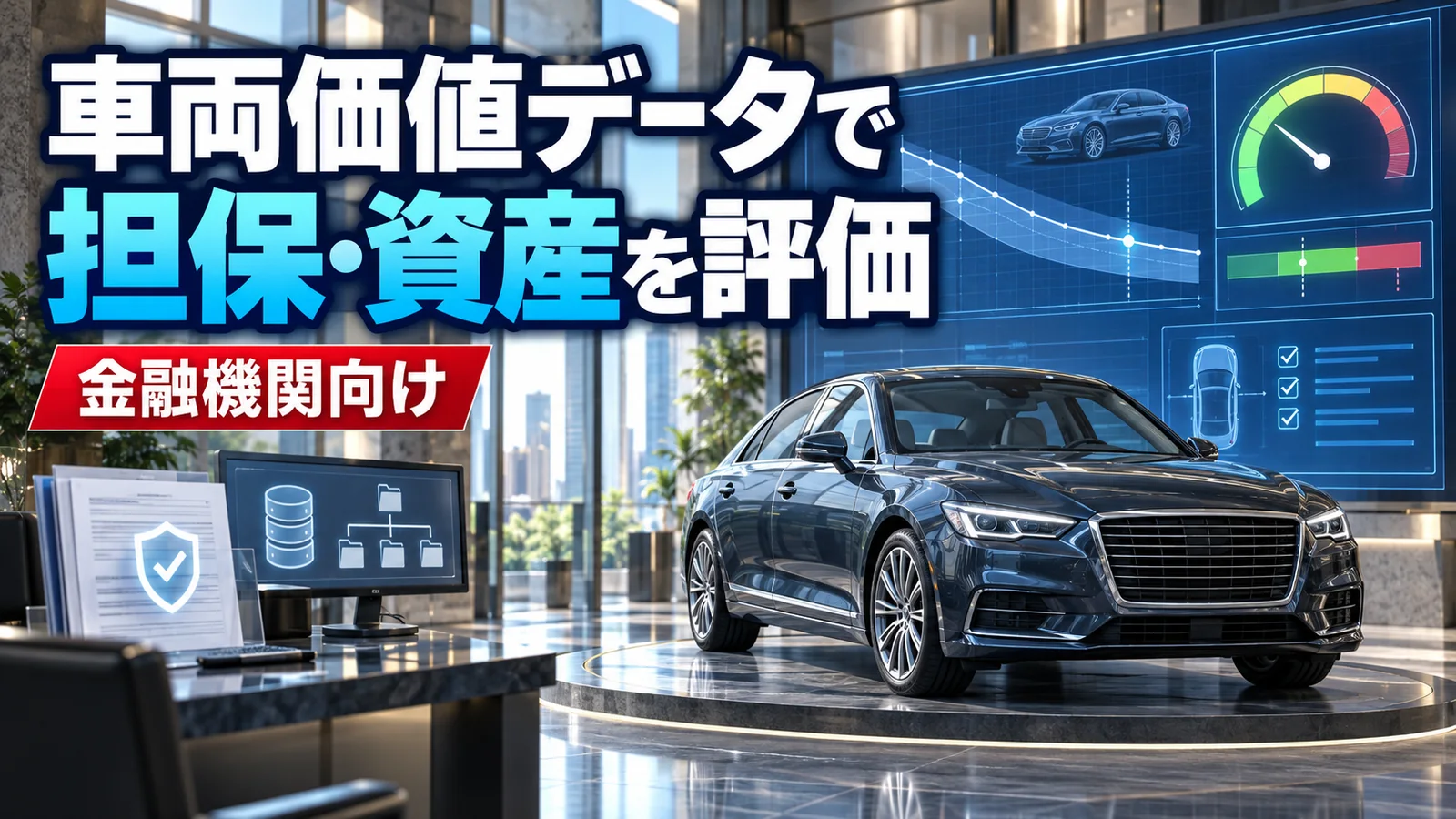 金融機関向け：車両価値データで車両担保と資産価値を評価するイメージ