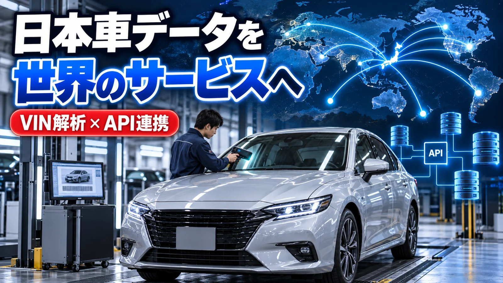 海外車両データプラットフォーム向け：日本車のVIN解析結果をAPIで車両データベースへ連携するイメージ