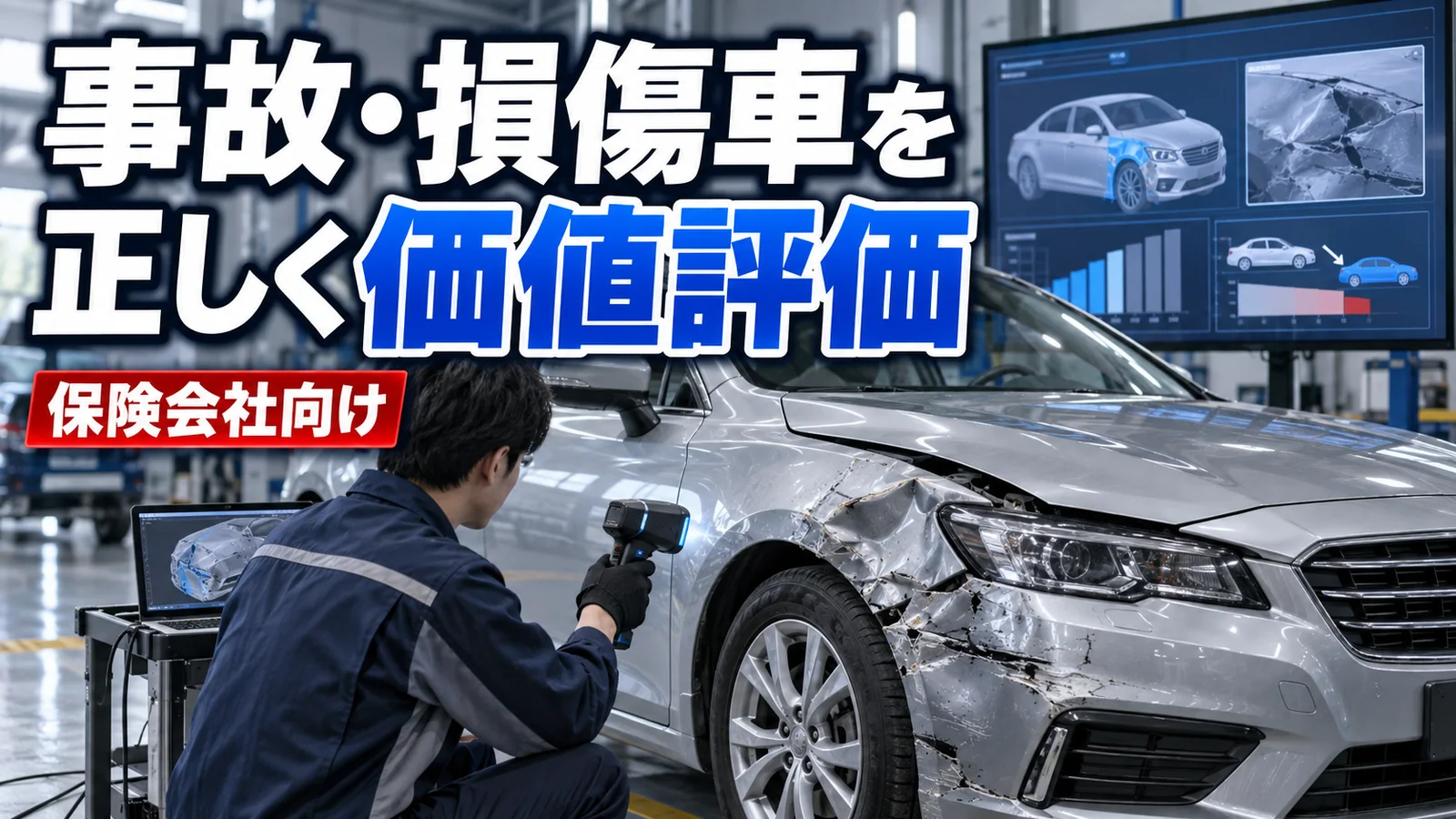 保険会社向け：事故・損傷車の状態と市場価格を車両価値データで評価するイメージ