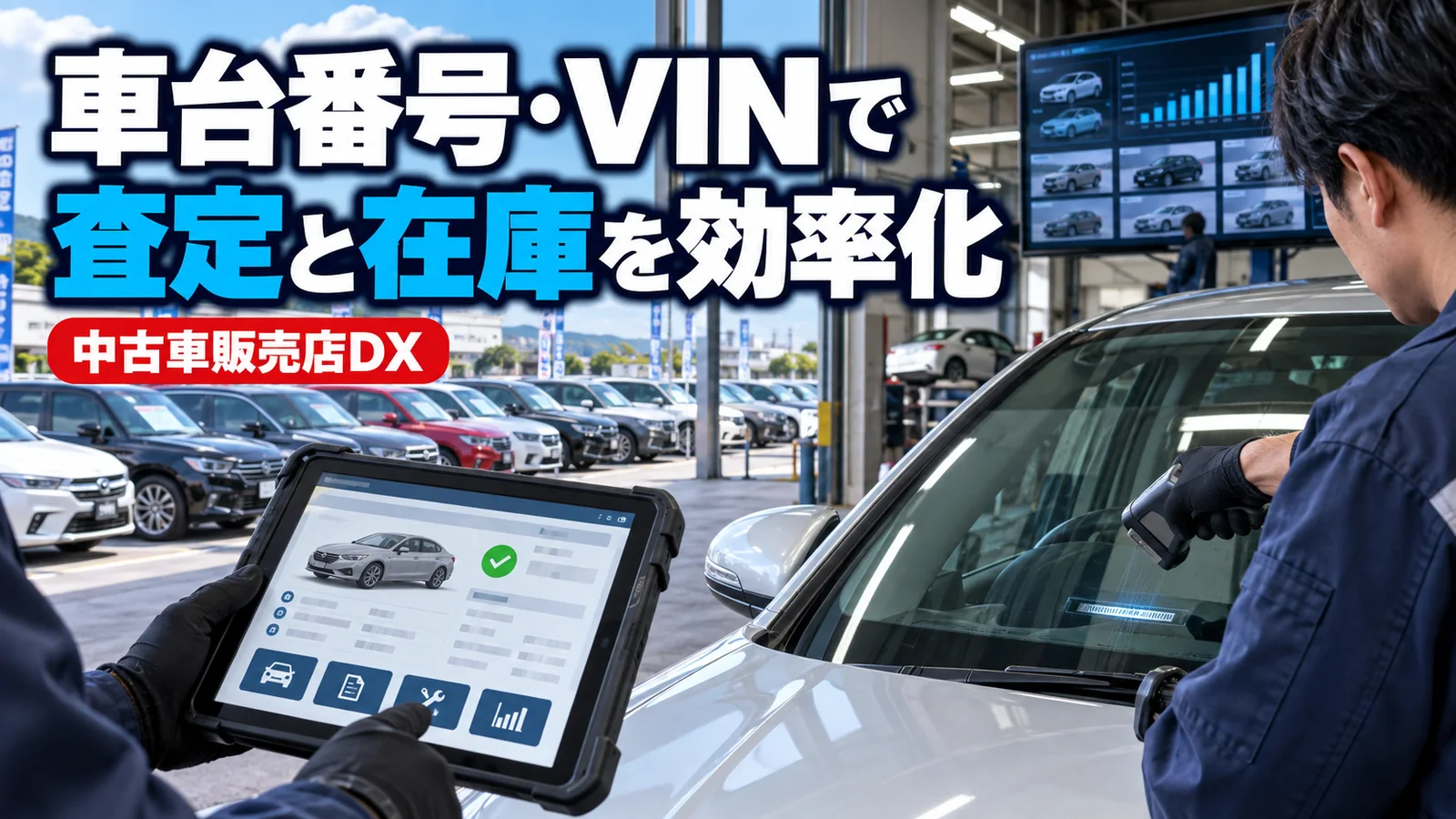 中古車販売店向け：車台番号・VINを起点に査定業務と在庫評価を効率化するイメージ