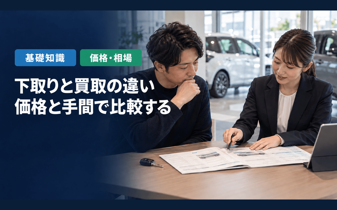 車買取と下取りの違いとは？メリット・デメリットを比較｜2つの方法の特徴を左右に並べた比較図