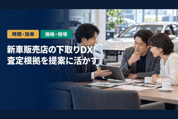 新車販売店の下取り査定DXとは｜乗り換え提案と車両価値データ活用｜流れを順に示したステップ図