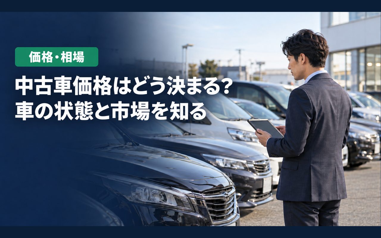 「中古車価格はどう決まる?」「車の状態と市場を知る」の見出しと「価格・相場」ラベル入りのバナー写真(中古車価格はどう決まる?価格を左右する要素を解説)